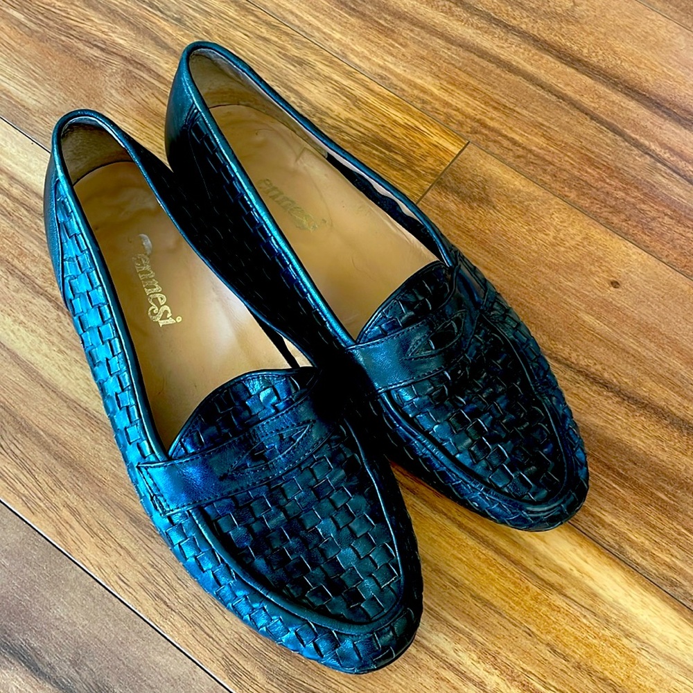 Ennesi Black Woven Leather Loafers
